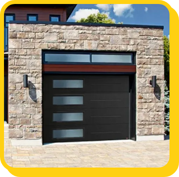 Modern garage door with left aligned window cutouts