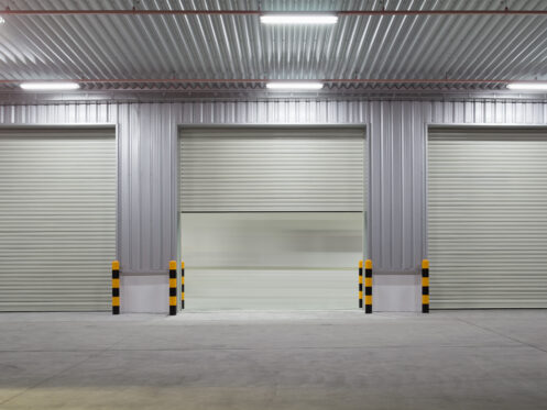 Roller commercial door at night